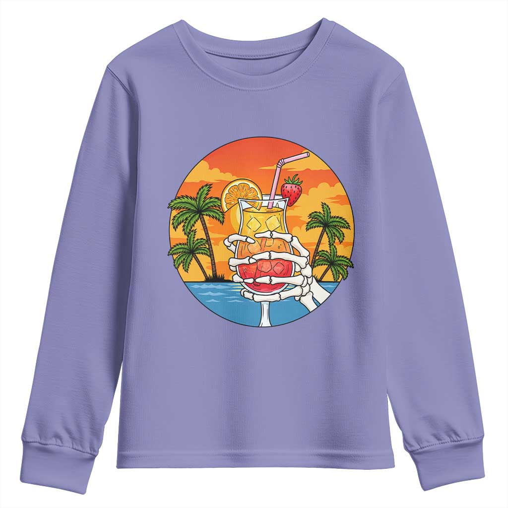 Tropical Skeleton Summerween Youth Sweatshirt Beach Cocktail Vacation TS12 Violet Print Your Wear