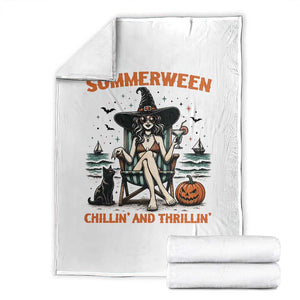 Witchy Beach Summerween Vacation Throw Blanket Chillin And Thrillin TS12 White Print Your Wear
