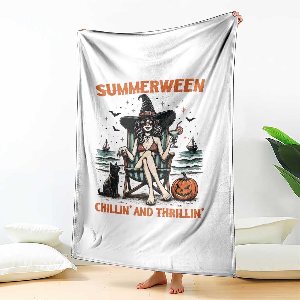 Witchy Beach Summerween Vacation Throw Blanket Chillin And Thrillin TS12 Print Your Wear