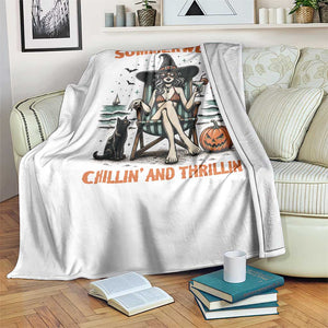 Witchy Beach Summerween Vacation Throw Blanket Chillin And Thrillin TS12 Print Your Wear