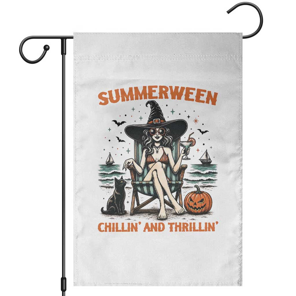 Witchy Beach Summerween Vacation Garden Flag Chillin And Thrillin TS12 White Print Your Wear