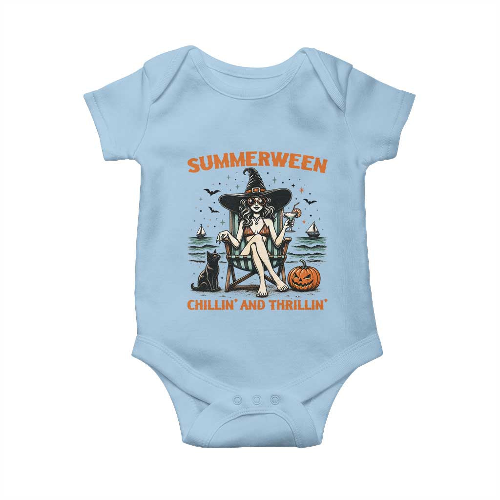 Witchy Beach Summerween Vacation Baby Onesie Chillin And Thrillin TS12 Light Blue Print Your Wear