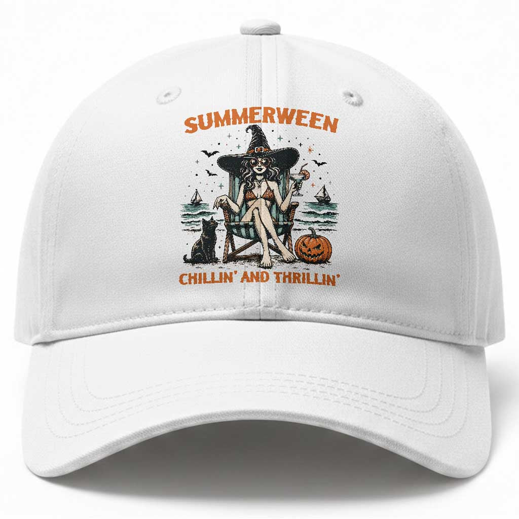 Witchy Beach Summerween Vacation Baseball Cap Chillin And Thrillin TS12 Print Your Wear