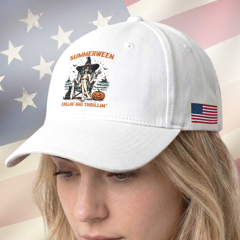 Witchy Beach Summerween Vacation Baseball Cap Chillin And Thrillin TS12 Print Your Wear