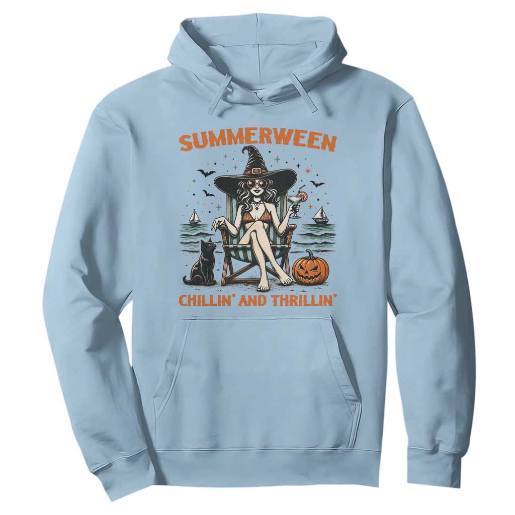 Witchy Beach Summerween Vacation Hoodie Chillin And Thrillin TS12 Light Blue Print Your Wear
