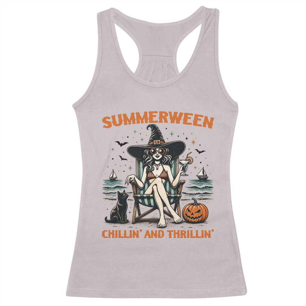 Witchy Beach Summerween Vacation Racerback Tank Top Chillin And Thrillin TS12 Ice Gray Print Your Wear