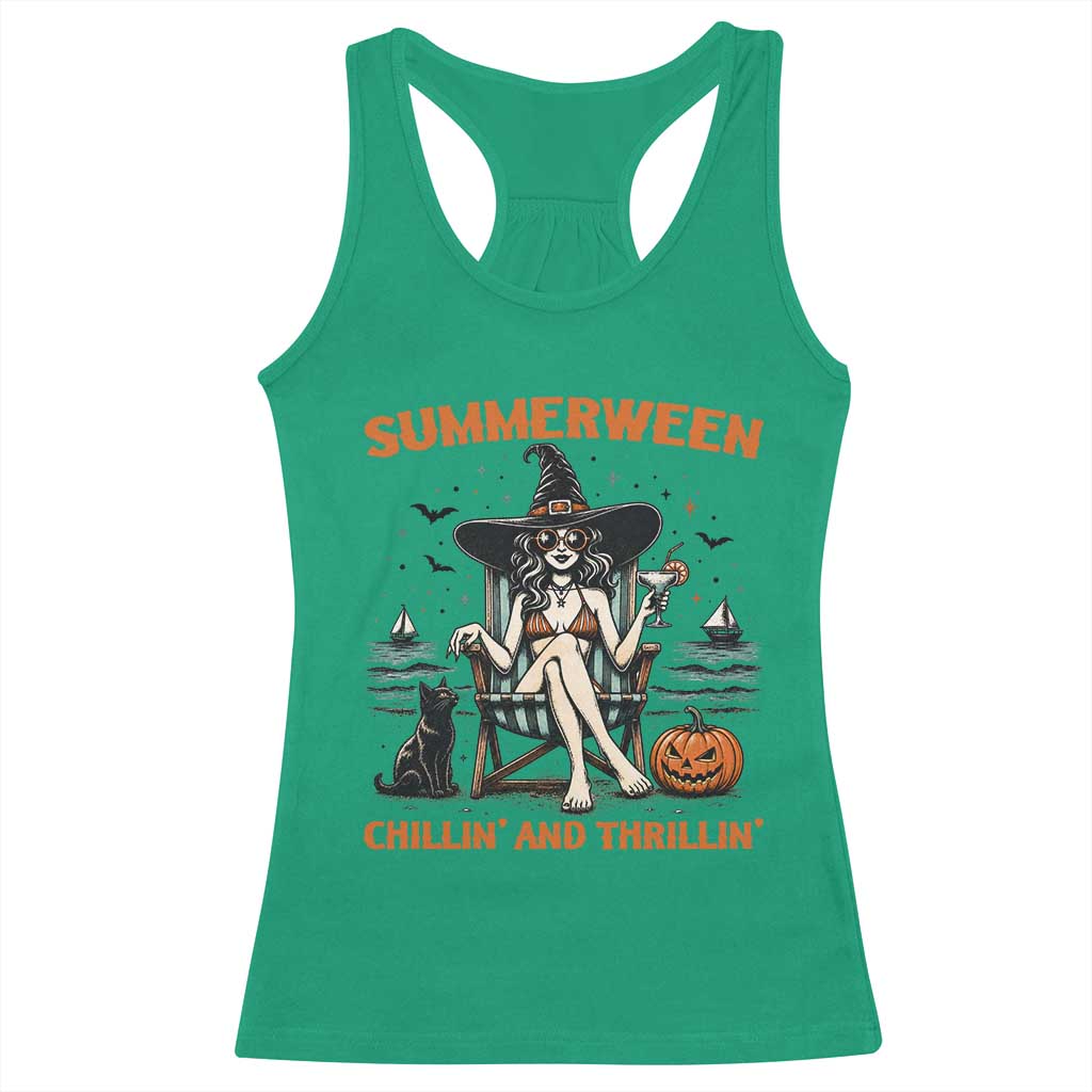 Witchy Beach Summerween Vacation Racerback Tank Top Chillin And Thrillin TS12 Irish Green Print Your Wear