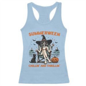 Witchy Beach Summerween Vacation Racerback Tank Top Chillin And Thrillin TS12 Light Blue Print Your Wear