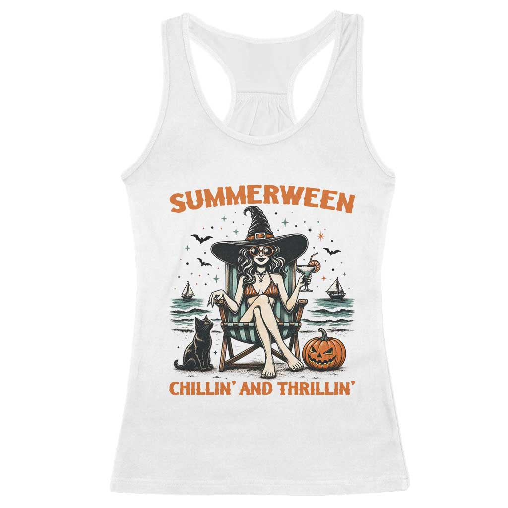 Witchy Beach Summerween Vacation Racerback Tank Top Chillin And Thrillin TS12 White Print Your Wear