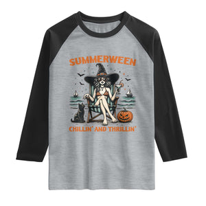 Witchy Beach Summerween Vacation Raglan Shirt Chillin And Thrillin TS12 Heather Gray Black Print Your Wear