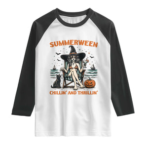 Witchy Beach Summerween Vacation Raglan Shirt Chillin And Thrillin TS12 White Black Print Your Wear