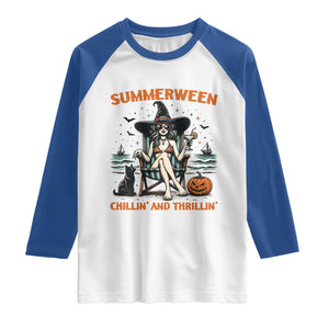 Witchy Beach Summerween Vacation Raglan Shirt Chillin And Thrillin TS12 White Royal Print Your Wear