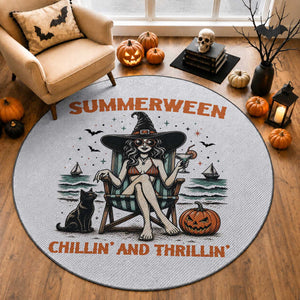 Witchy Beach Summerween Vacation Round Rug Chillin And Thrillin
