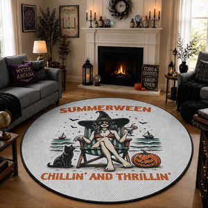 Witchy Beach Summerween Vacation Round Rug Chillin And Thrillin