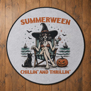 Witchy Beach Summerween Vacation Round Rug Chillin And Thrillin