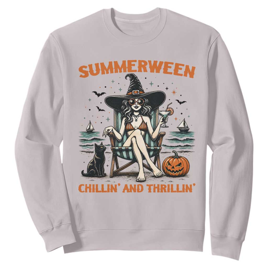 Witchy Beach Summerween Vacation Sweatshirt Chillin And Thrillin TS12 Ice Gray Print Your Wear