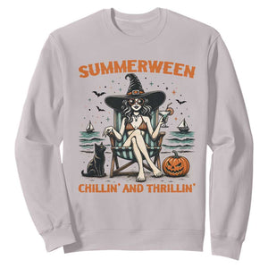 Witchy Beach Summerween Vacation Sweatshirt Chillin And Thrillin TS12 Ice Gray Print Your Wear