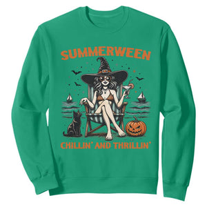 Witchy Beach Summerween Vacation Sweatshirt Chillin And Thrillin TS12 Irish Green Print Your Wear