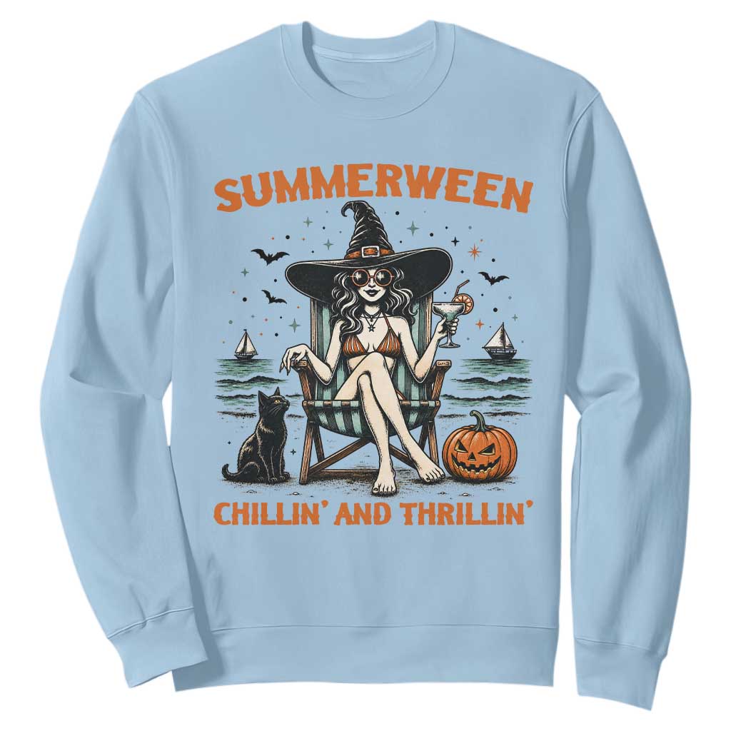 Witchy Beach Summerween Vacation Sweatshirt Chillin And Thrillin TS12 Light Blue Print Your Wear