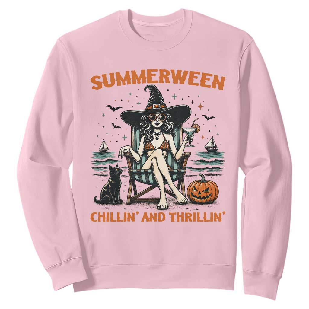 Witchy Beach Summerween Vacation Sweatshirt Chillin And Thrillin TS12 Light Pink Print Your Wear