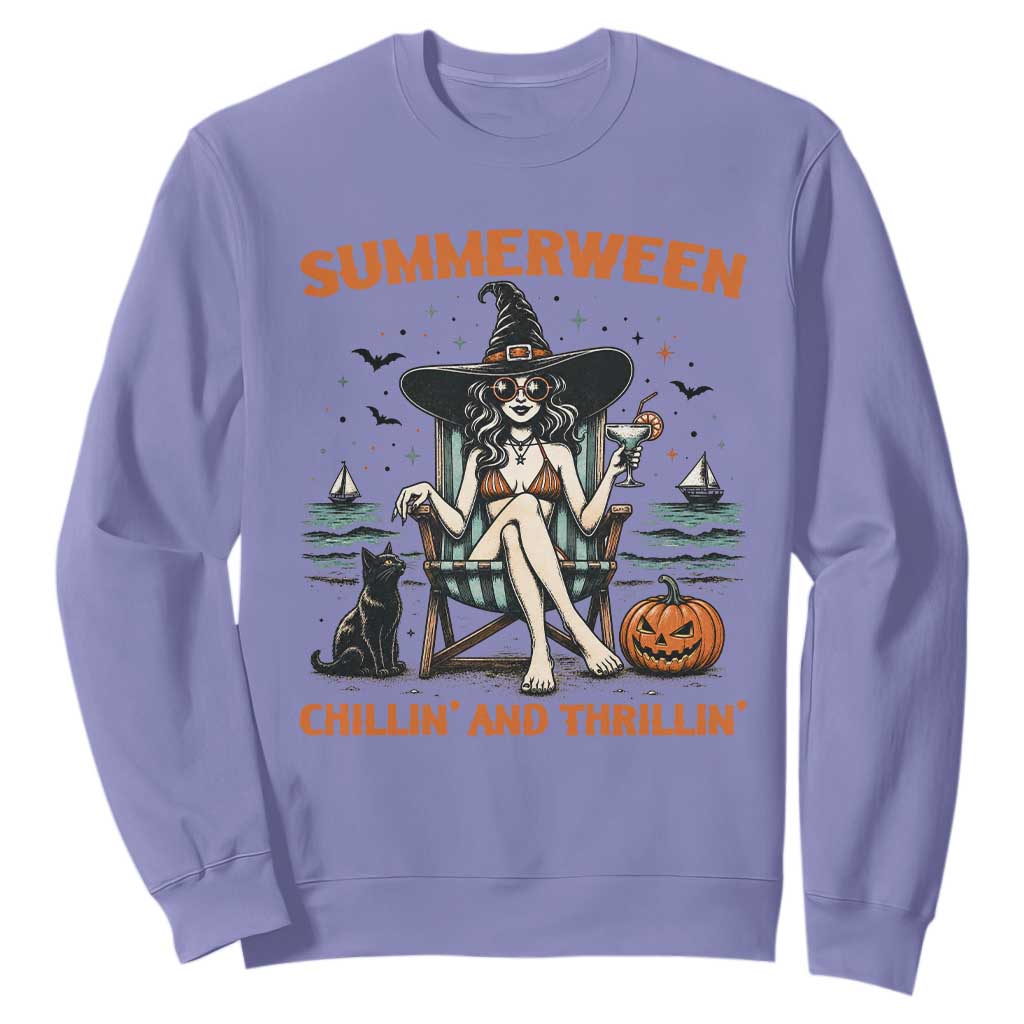 Witchy Beach Summerween Vacation Sweatshirt Chillin And Thrillin TS12 Violet Print Your Wear