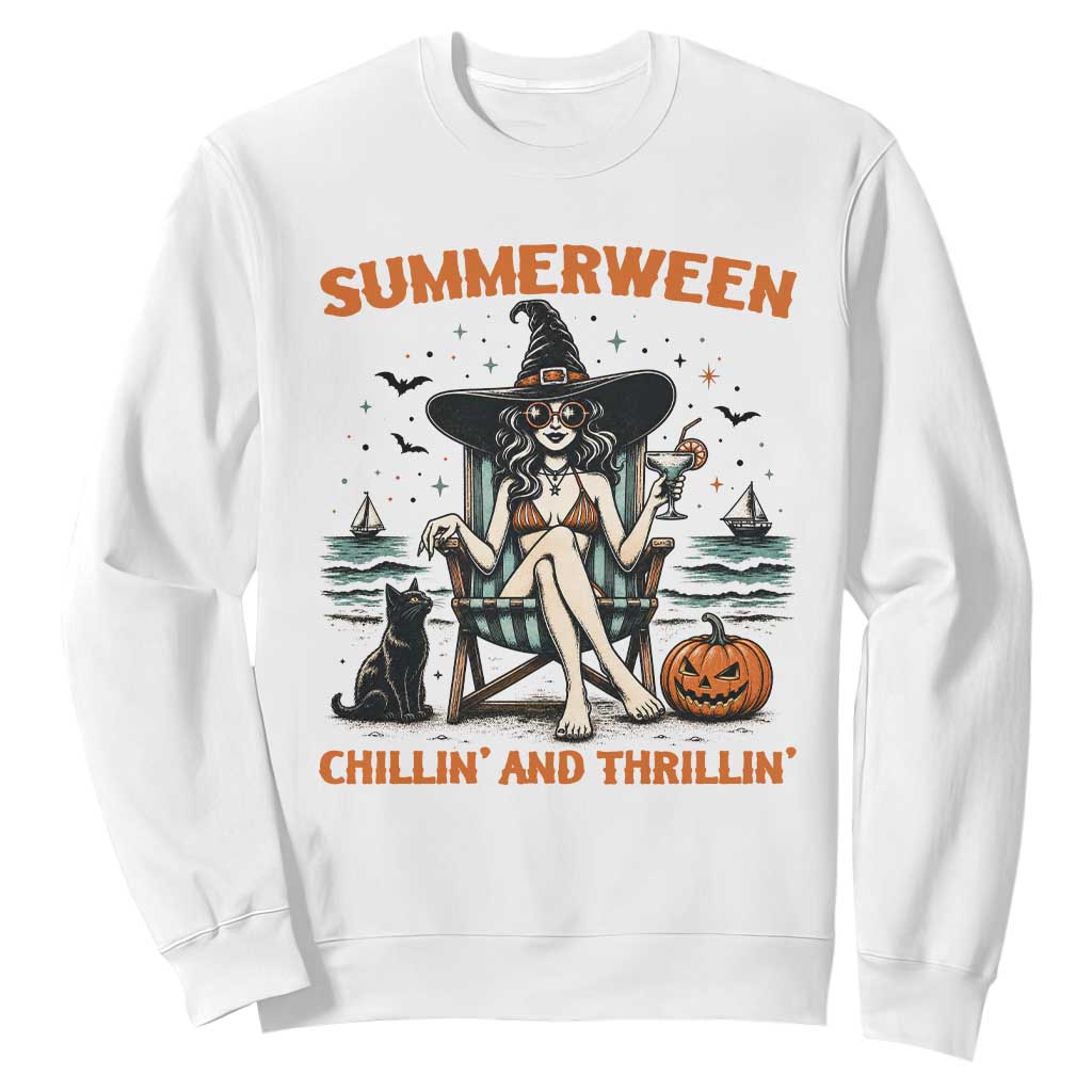 Witchy Beach Summerween Vacation Sweatshirt Chillin And Thrillin TS12 White Print Your Wear