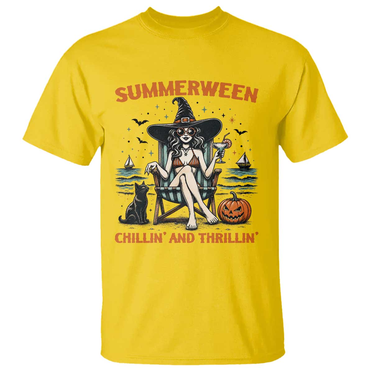 Witchy Beach Summerween Vacation T Shirt Chillin And Thrillin TS12 Daisy Print Your Wear