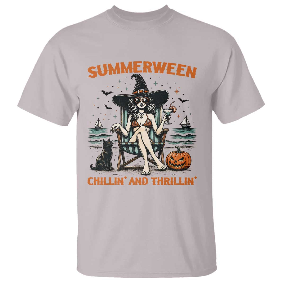Witchy Beach Summerween Vacation T Shirt Chillin And Thrillin TS12 Ice Gray Print Your Wear