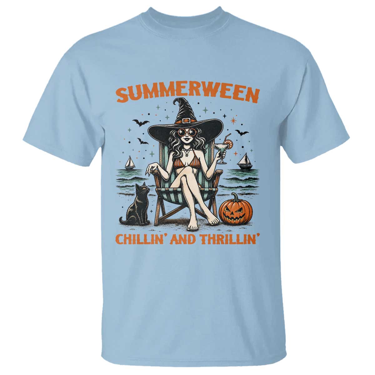 Witchy Beach Summerween Vacation T Shirt Chillin And Thrillin TS12 Light Blue Print Your Wear