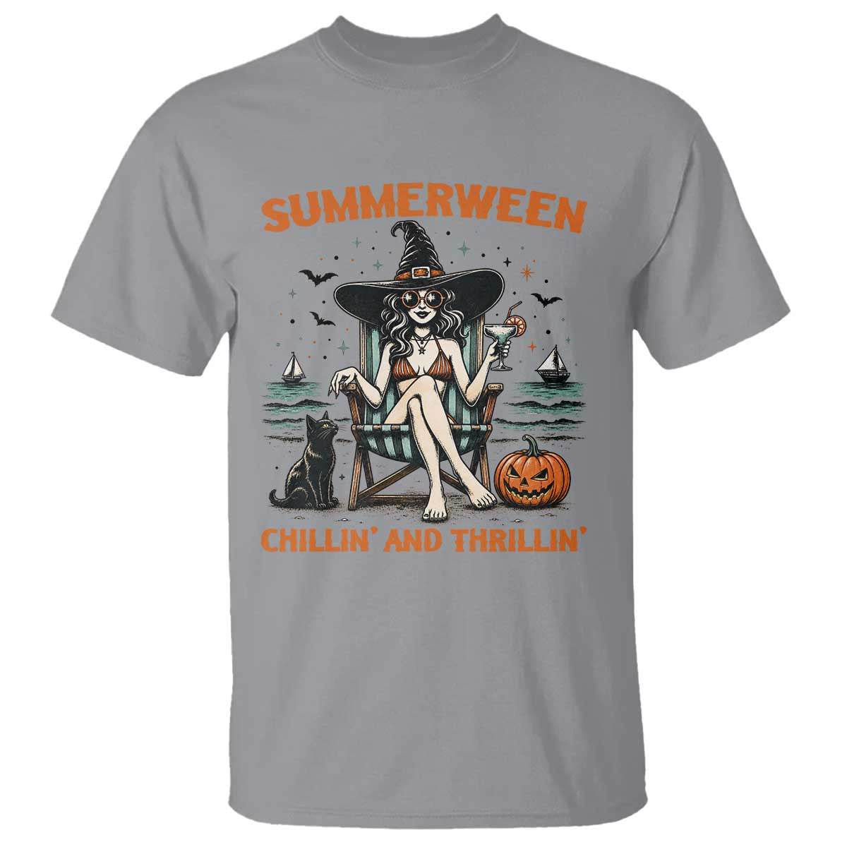 Witchy Beach Summerween Vacation T Shirt Chillin And Thrillin TS12 Sport Gray Print Your Wear
