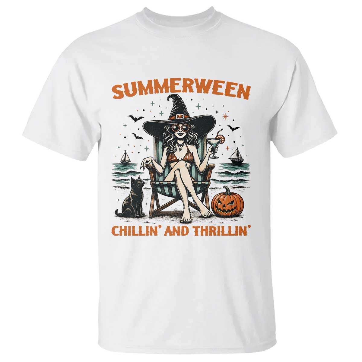 Witchy Beach Summerween Vacation T Shirt Chillin And Thrillin TS12 White Print Your Wear