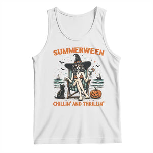 Witchy Beach Summerween Vacation Tank Top Chillin And Thrillin TS12 White Print Your Wear