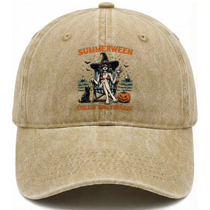 Witchy Beach Summerween Vacation Washed Cotton Baseball Cap Chillin And Thrillin TS12 Print Your Wear