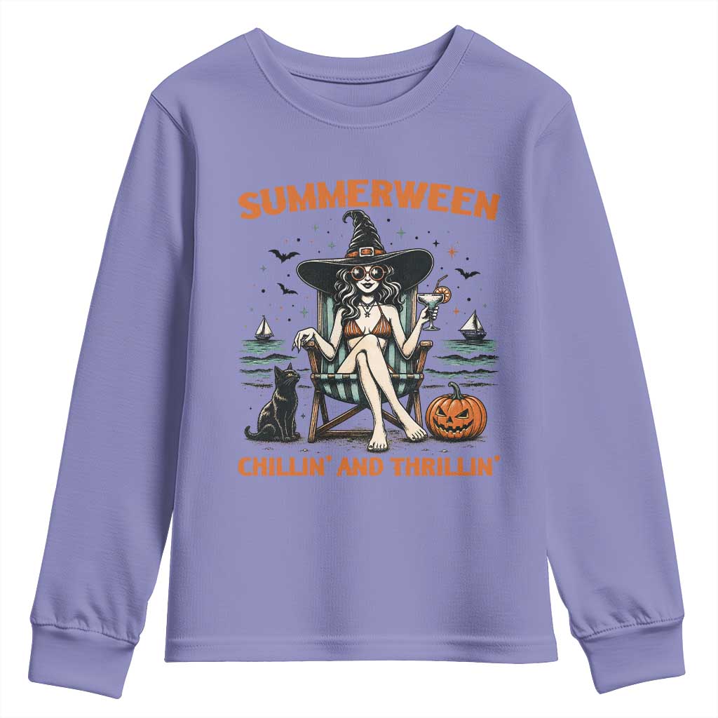 Witchy Beach Summerween Vacation Youth Sweatshirt Chillin And Thrillin TS12 Violet Print Your Wear