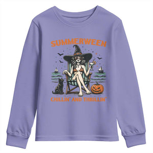 Witchy Beach Summerween Vacation Youth Sweatshirt Chillin And Thrillin TS12 Violet Print Your Wear
