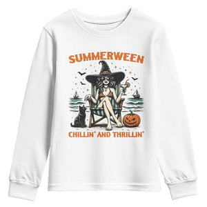 Witchy Beach Summerween Vacation Youth Sweatshirt Chillin And Thrillin TS12 White Print Your Wear