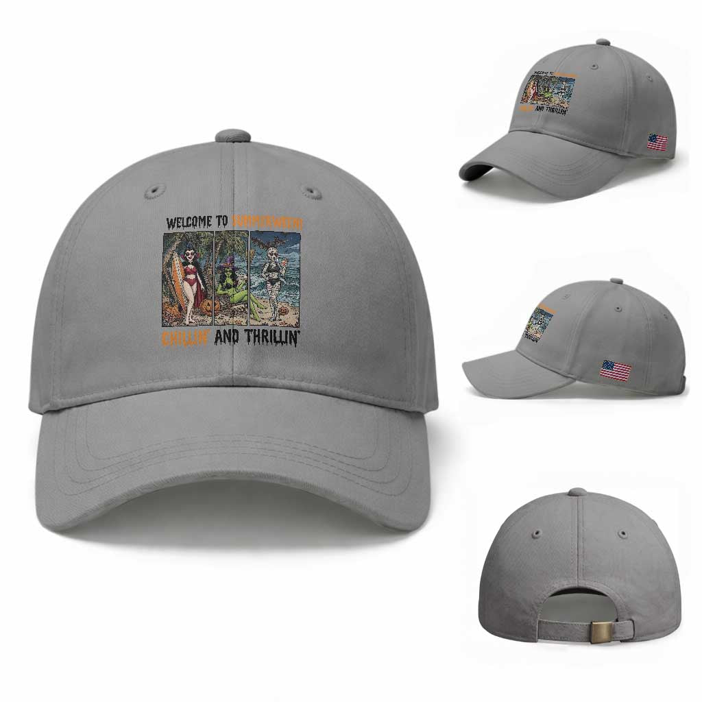 Welcome To Summerween Chillin And Thrillin Baseball Cap Funny Summer Halloween TS12 Baseball Cap Universal Fit Sport Gray Print Your Wear