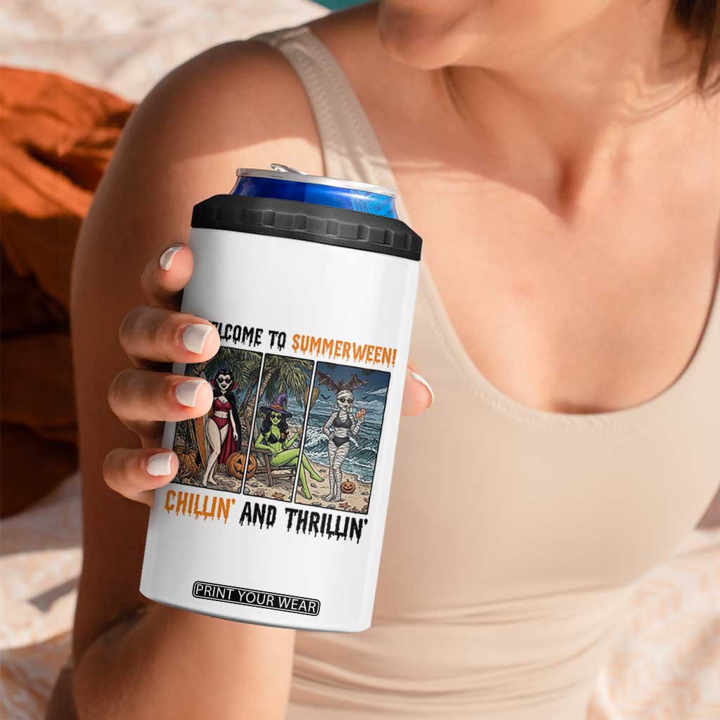 Welcome To Summerween Chillin And Thrillin 4 in 1 Can Cooler Tumbler Funny Summer Halloween TS12 Print Your Wear