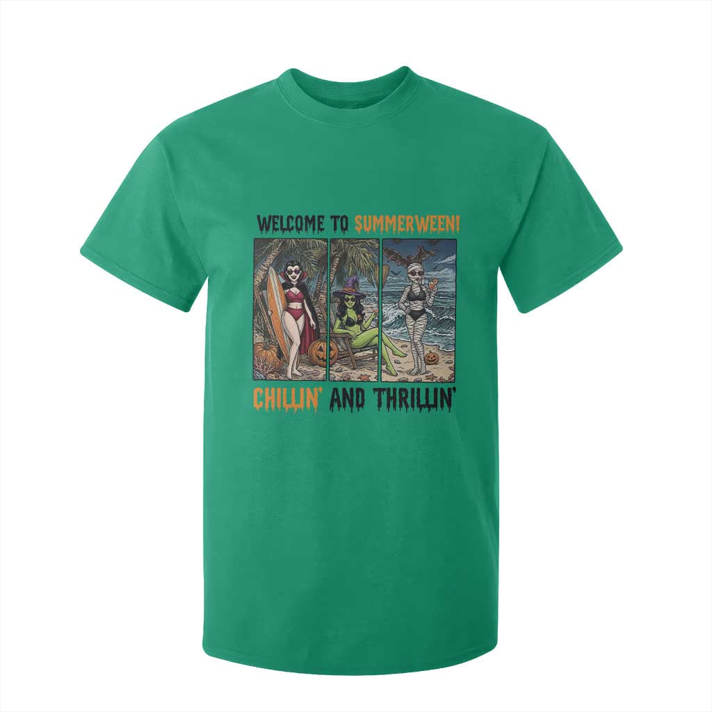 Welcome To Summerween Chillin And Thrillin T Shirt For Kid Funny Summer Halloween TS12 Irish Green Print Your Wear