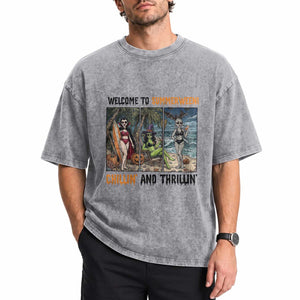 Welcome To Summerween Chillin And Thrillin Washed Cotton T-Shirt Funny Summer Halloween