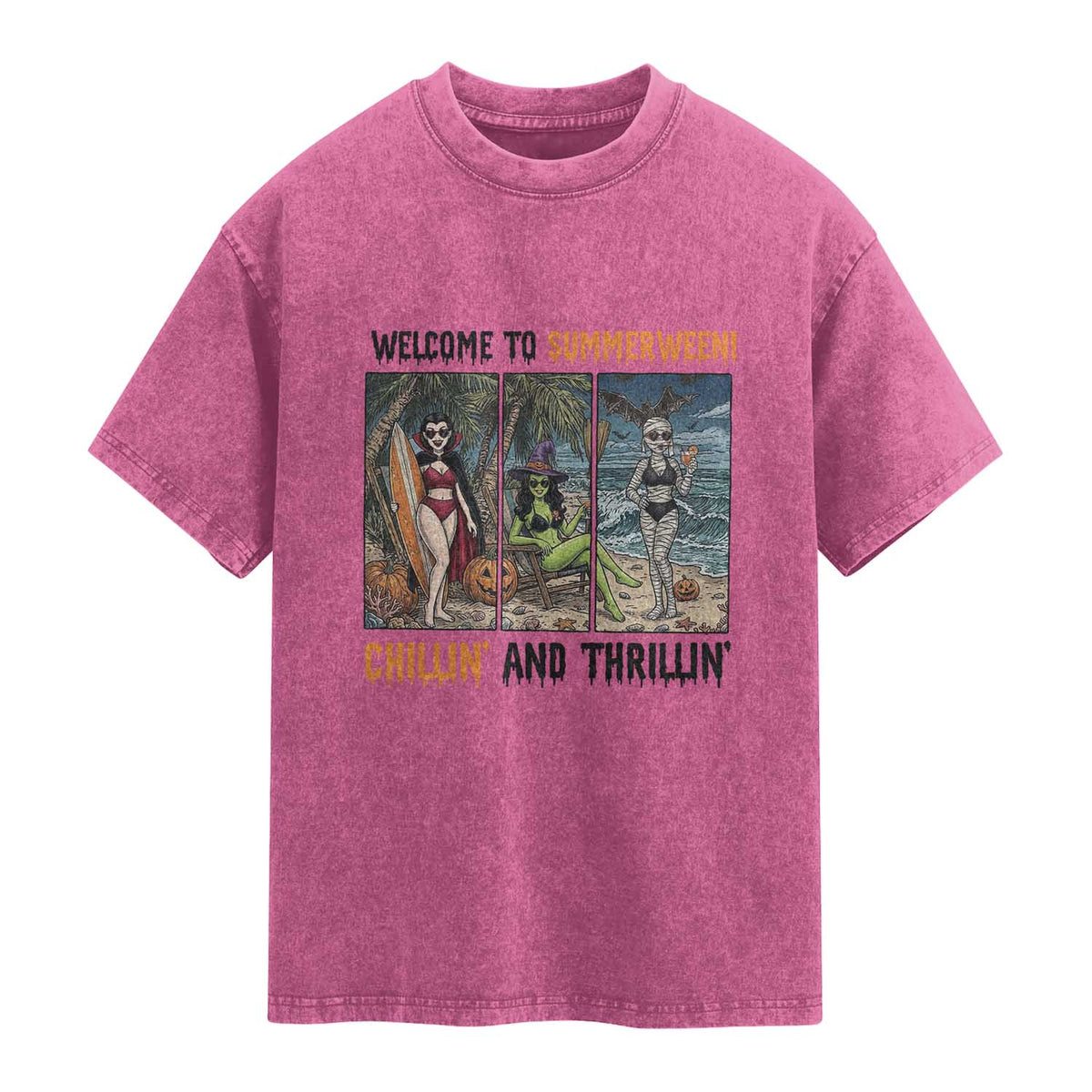 Welcome To Summerween Chillin And Thrillin Washed Cotton T-Shirt Funny Summer Halloween