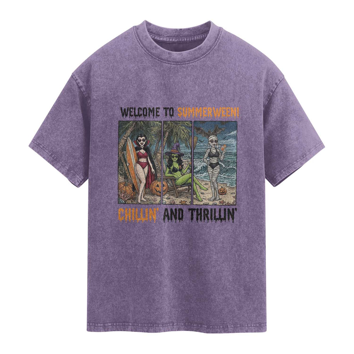Welcome To Summerween Chillin And Thrillin Washed Cotton T-Shirt Funny Summer Halloween