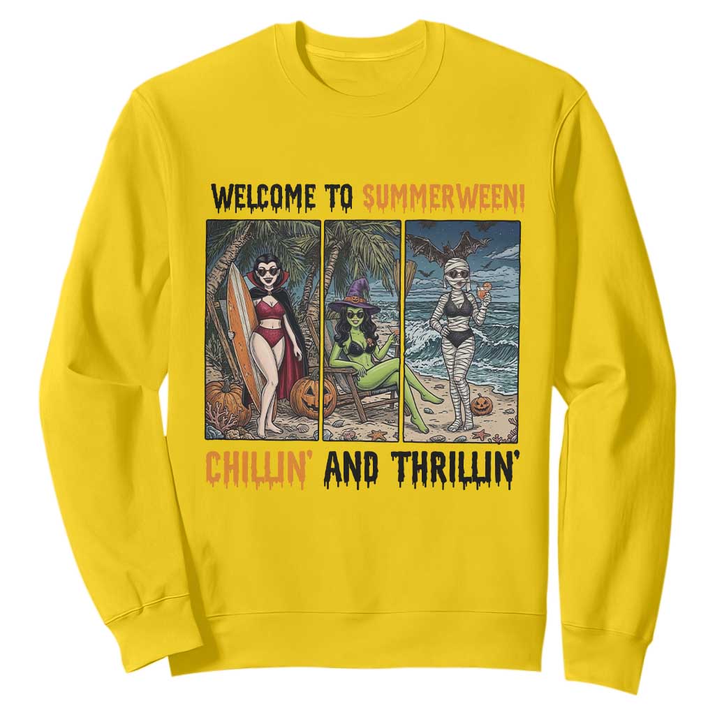 Welcome To Summerween Chillin And Thrillin Sweatshirt Funny Summer Halloween TS12 Daisy Print Your Wear