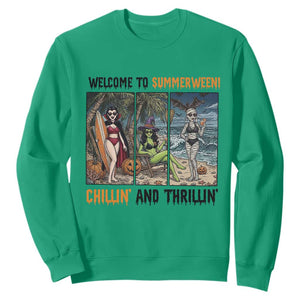 Welcome To Summerween Chillin And Thrillin Sweatshirt Funny Summer Halloween TS12 Irish Green Print Your Wear
