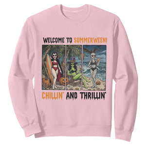 Welcome To Summerween Chillin And Thrillin Sweatshirt Funny Summer Halloween TS12 Light Pink Print Your Wear