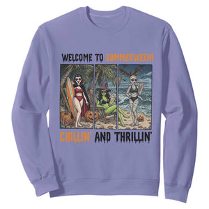 Welcome To Summerween Chillin And Thrillin Sweatshirt Funny Summer Halloween TS12 Violet Print Your Wear
