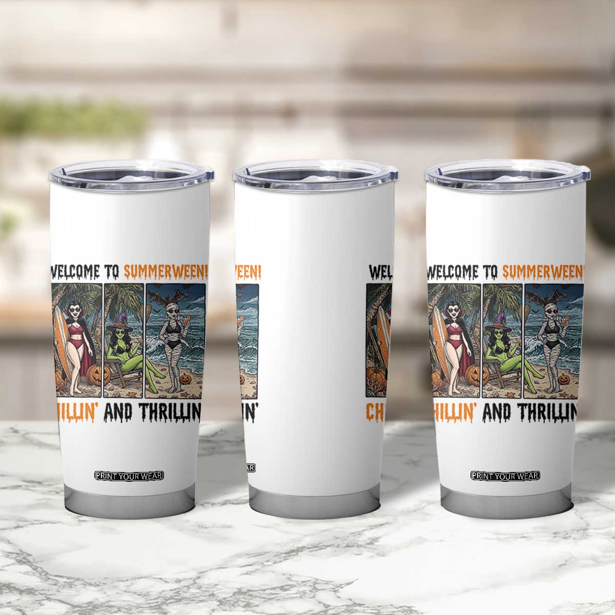 Welcome To Summerween Chillin And Thrillin Tumbler Cup Funny Summer Halloween TS12 Print Your Wear