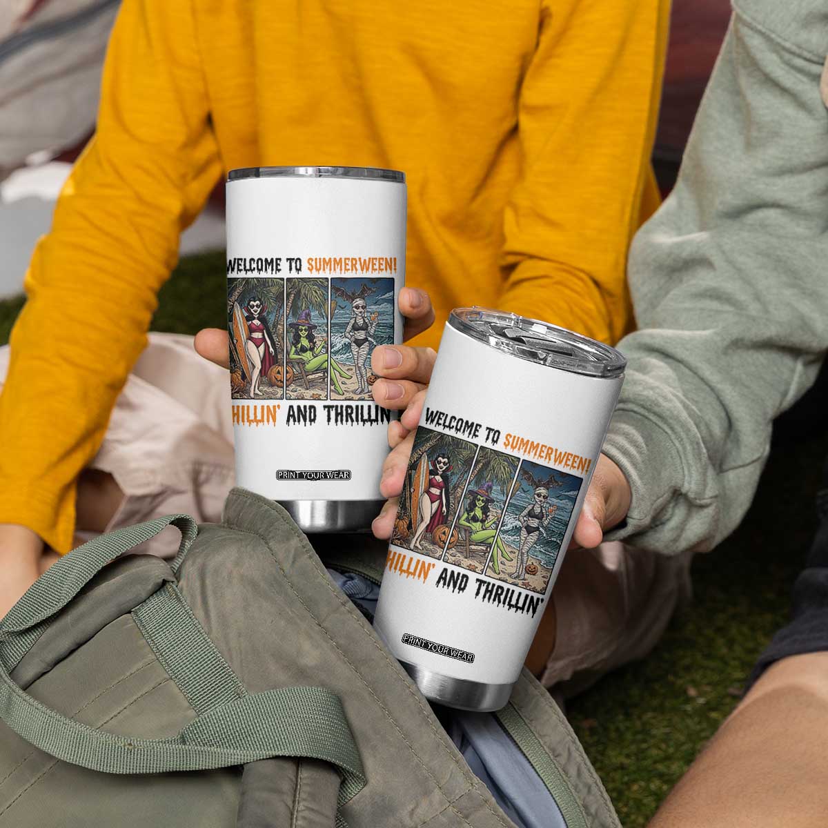 Welcome To Summerween Chillin And Thrillin Tumbler Cup Funny Summer Halloween TS12 Print Your Wear