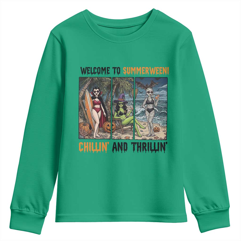 Welcome To Summerween Chillin And Thrillin Youth Sweatshirt Funny Summer Halloween TS12 Irish Green Print Your Wear