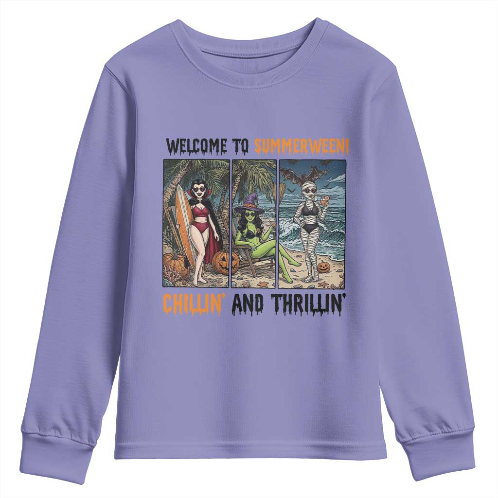 Welcome To Summerween Chillin And Thrillin Youth Sweatshirt Funny Summer Halloween TS12 Violet Print Your Wear